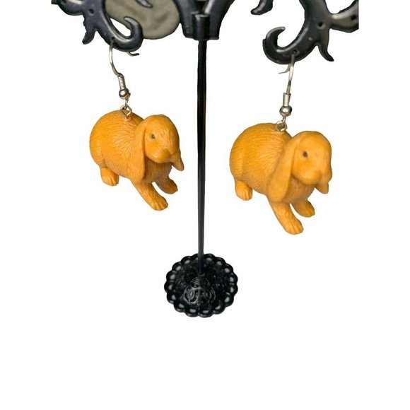 Brown Bunny Rabbit Plastic 1 3/4" Drop Dangle Pierced Hook Earrings - Picture 4 of 8